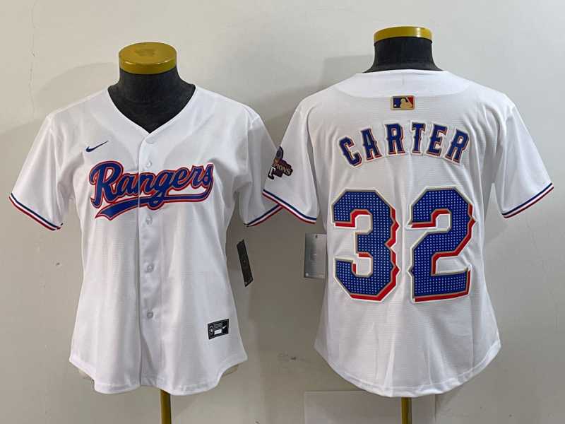 Womens Texas Rangers #32 Evan Carter White 2024 Gold Collection Limited Cool Base Jersey->mlb womens jerseys->MLB Jersey
